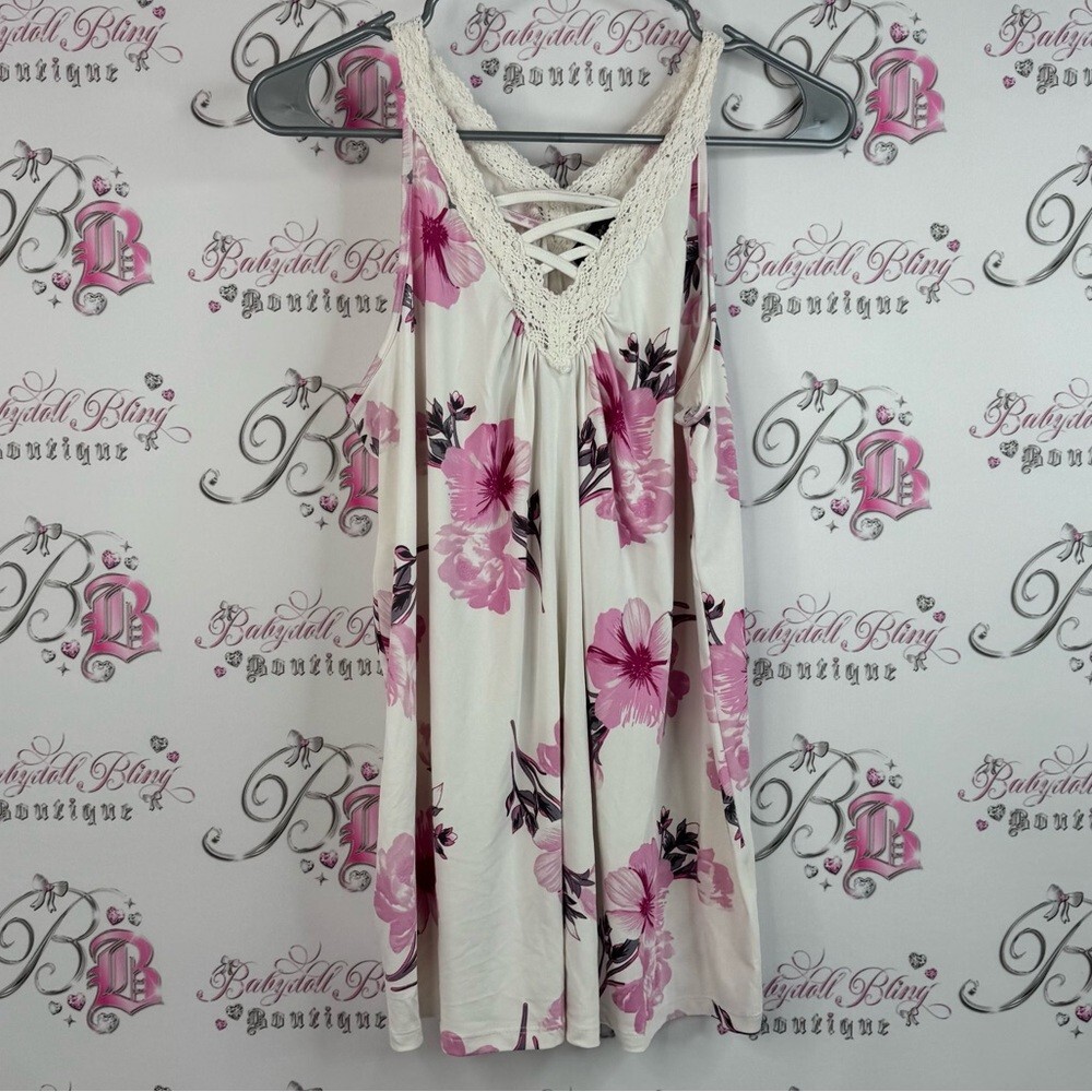 Lily Morgan tank top crochet knit detail flowers pink Floral Lace Women's Blouse